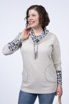 Cowl Collar Animal Print Sweater , Beige, original image number 0