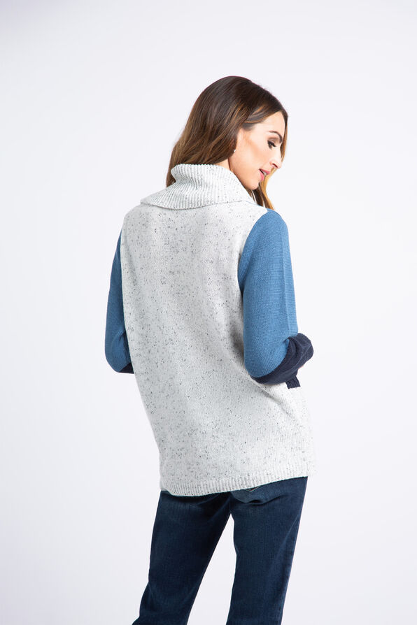 Cowl Neck Patchwork Sweater , Blue, original image number 1