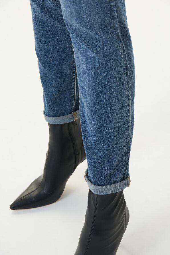 Cropped Jeans w/ Rolled Hem, Indigo, original image number 1