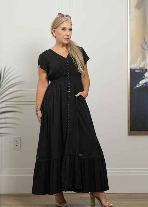 Black Ruffle Maxi Dress, Black, original