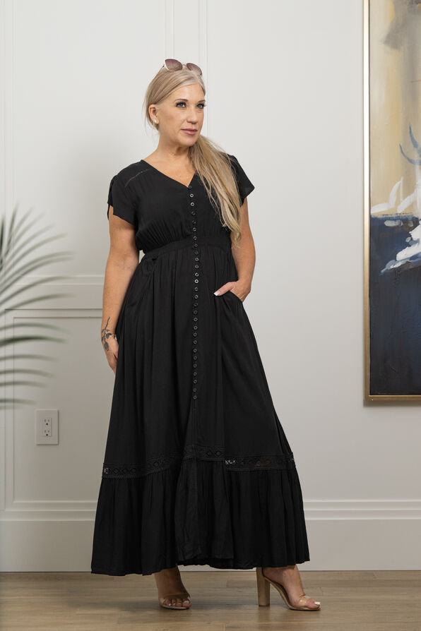 Black Ruffle Maxi Dress, Black, original image number 0