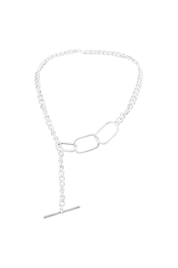 Chain Link Necklace with Toggle Closure, Silver, original image number 0