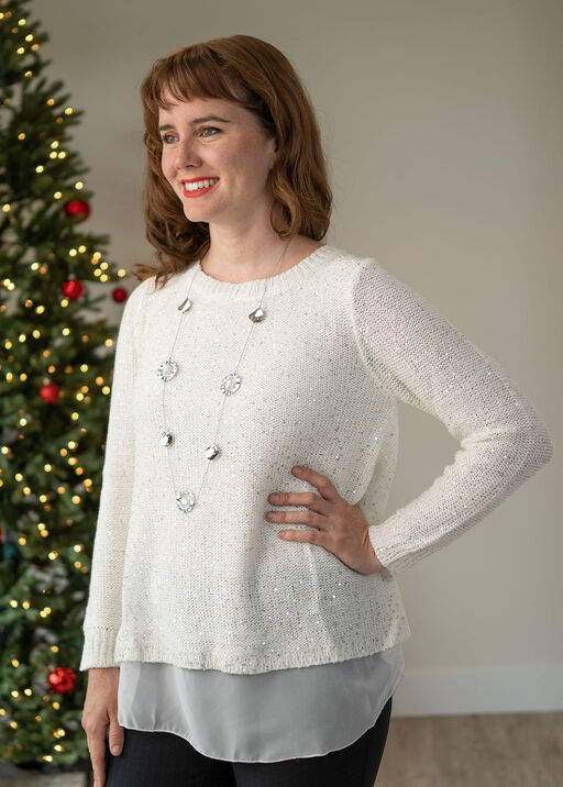 Sparkly Sequin Chiffon Sweater, White, original