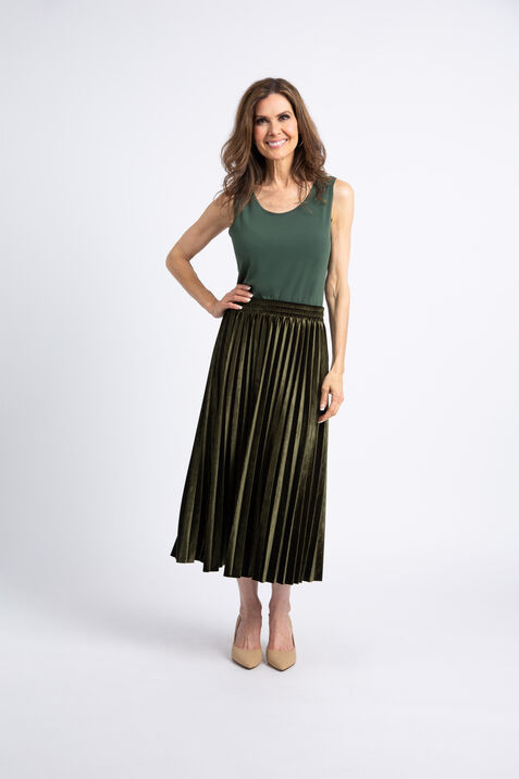 Velvet Pleated Midi Skirt, Olive, original