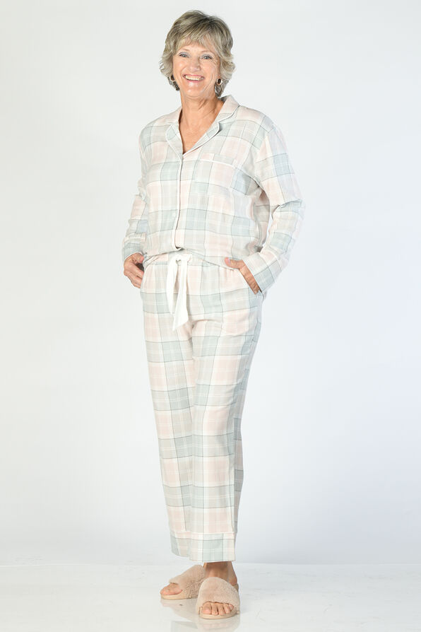 Flannel Plaid Pajama Set, Pink, original image number 0