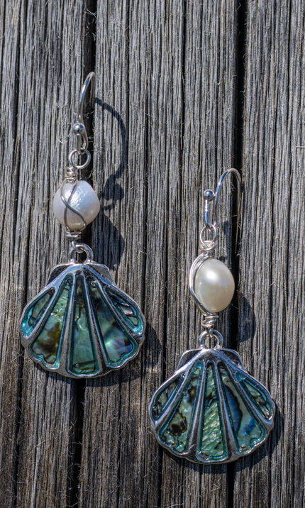Abalone and Freshwater Pearl Earrings, Silver, original