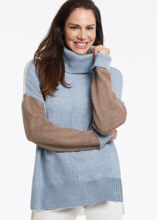 Colorblock Turtleneck Sweater, Blue, original