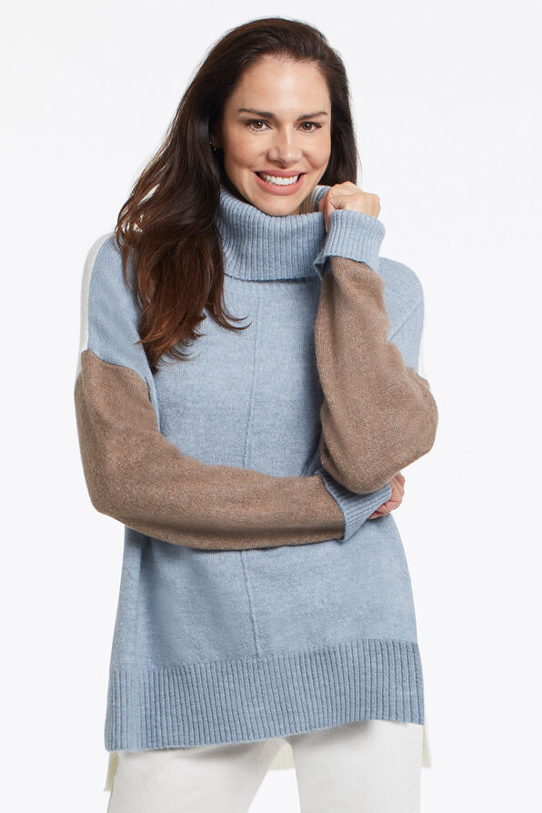 Colorblock Turtleneck Sweater, Blue, original image number 0