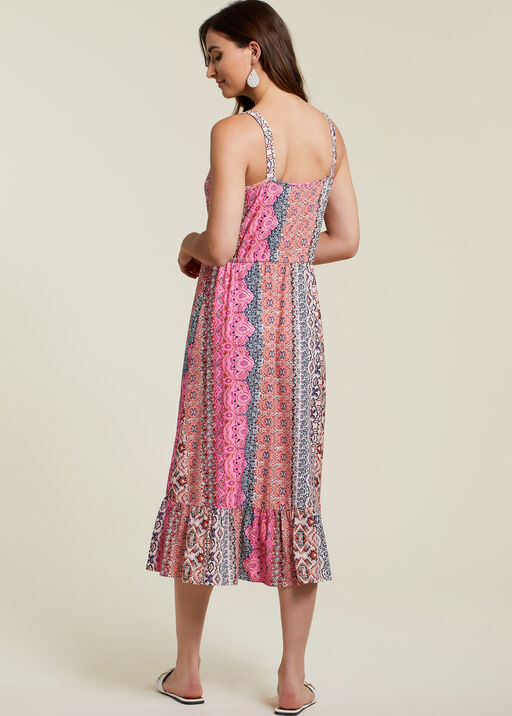 Sleeveless Button Front Midi Dress, Pink, original