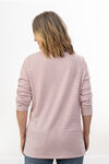 Pink Drawstring Lightweight Stretchy Side-Slit Cowl Sweatshirt Sweater  , Pink, original image number 1