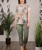 Cap Sleeve Lace Overlay Top, Olive, original image number 1