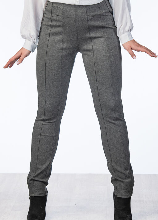 Pipping Pinned Pull-On Skinny Stretchy Pants, Charcoal, original