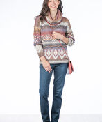 Colorful Cowl Turtleneck Tribal Printed Sweater, Multi, original image number 2