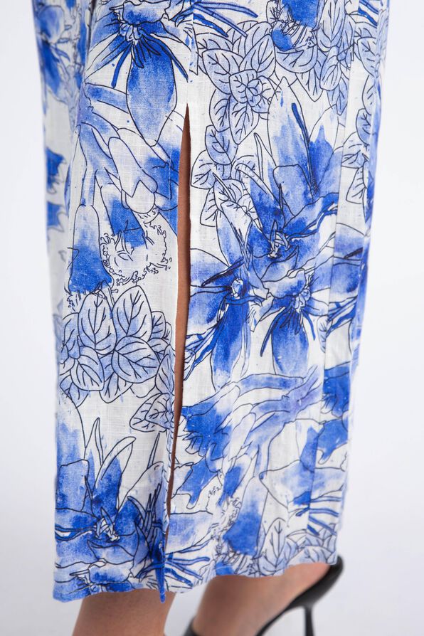 Belted Floral Midi Dress, Blue, original image number 4