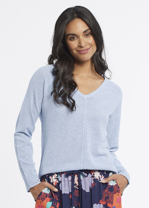 Mesh-Knit  Raglan Sweater, Blue, original
