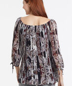 Off The Shoulder Pleated Chiffon Tunic Blouse, Wine, original image number 2