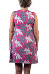 Sleeveless Puff Print Dress with Pleats, Pink, original image number 1