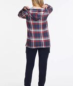 Relaxed Brushed Plaid Lightweight Airy Knit Hoodie Shirt, Red, original image number 1