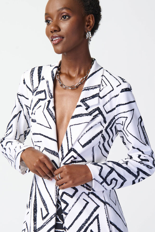 Abstract Print Silky Knit Blazer, White, original image number 2