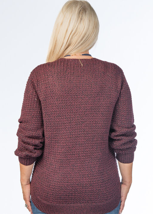Cable-Knit Shirt-Tail Sweater , Burgundy, original
