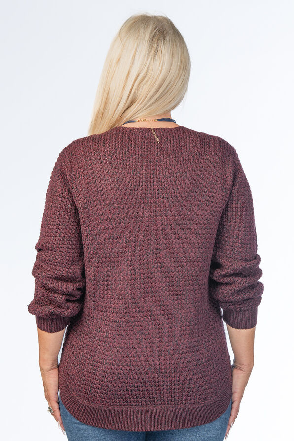 Cable-Knit Shirt-Tail Sweater , Burgundy, original image number 1
