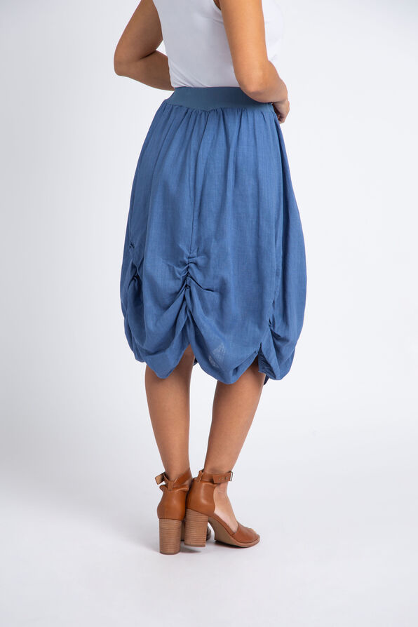 Pull-On Cotton Skirt w/ Ruched Seams, Blue, original image number 2