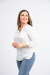 ¾ Sleeve Button-Up Blouse, White, original image number 1