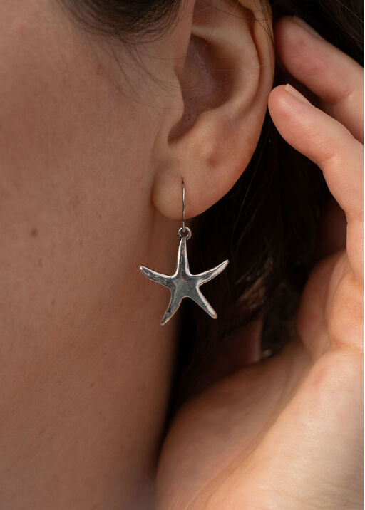 Hammered Starfish Earrings, Silver, original