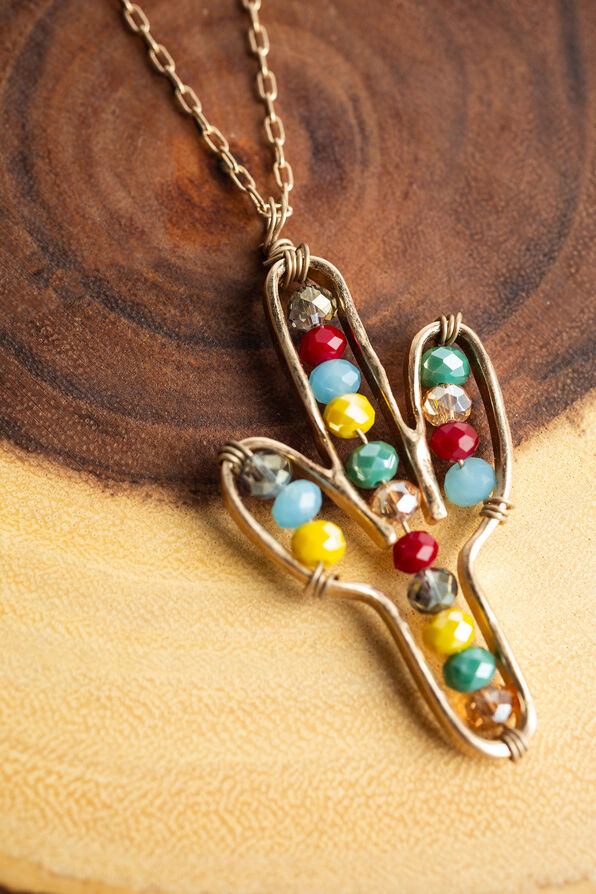 Beaded Cactus Necklace Set, Gold, original image number 2