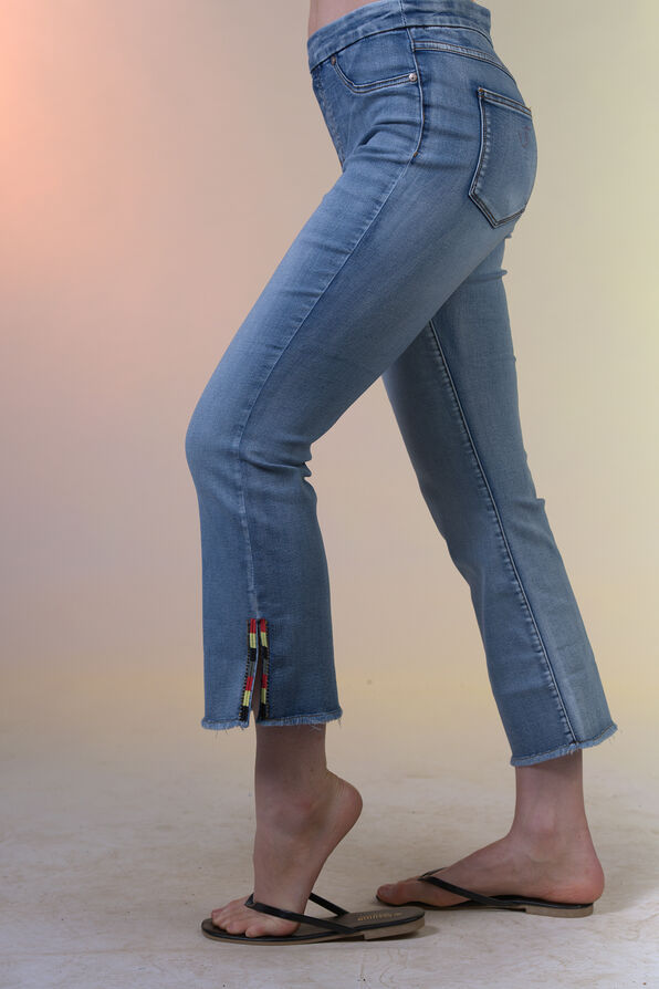 Embellished Cut-Off Cropped Wide Leg Jean, Blue, original image number 1