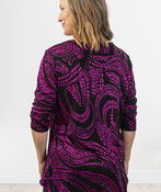 Violet Velvet Spiral Multi-Print U-Hem Shirt-Tail Shirt, Magenta, original image number 1