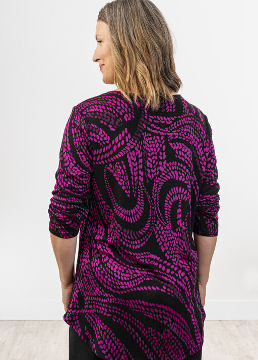 Violet Velvet Spiral Multi-Print U-Hem Shirt-Tail Shirt, Magenta, original