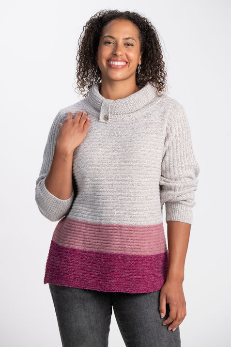 Striped Hem Cowl Neck Sweater , Pink, original