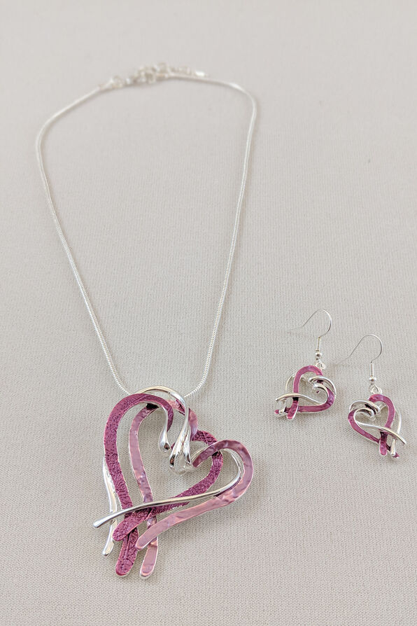 Intertwined Hearts Necklace and Earrings Set, Pink, original image number 0