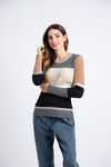 Ribbed Color Block Sweater , Charcoal, original image number 0