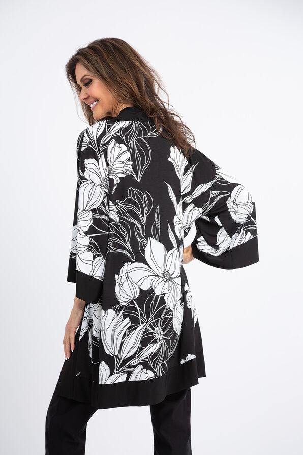 Floral Print Kimono Sleeve Cardigan, Black, original image number 3
