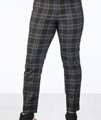 Plaid Pull-On Tummy-Control Professional Pants, Brown, original image number 1