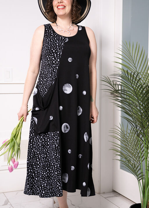 Sleeveless Polka Dot Pocket Dress, Black, original