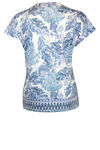Tropical Print T-Shirt with Border Print and Side Tie, Blue, original image number 1