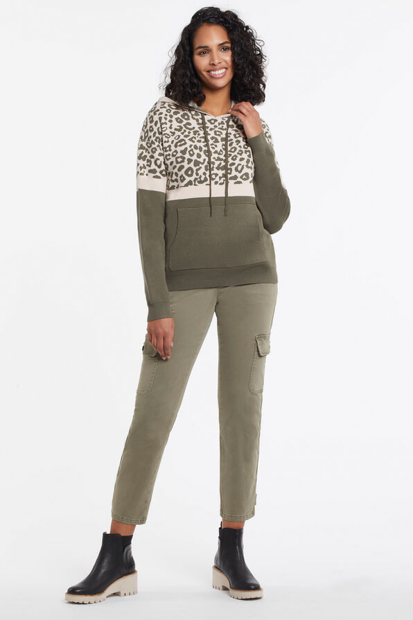Leopard Hoodie Sweater, Olive, original image number 0