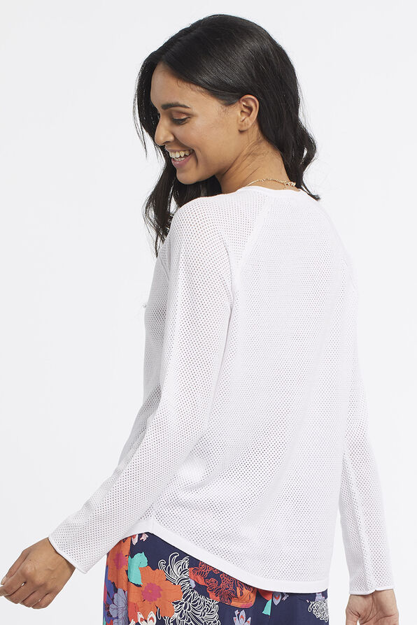 Mesh-Knit  Raglan Sweater, White, original image number 2