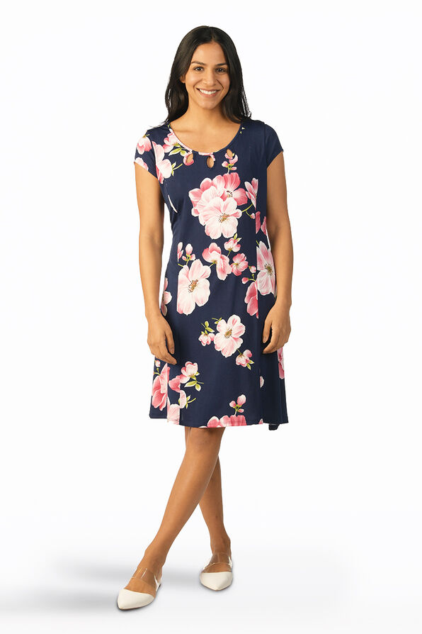 Multifaceted Floral Dress, Navy, original image number 0