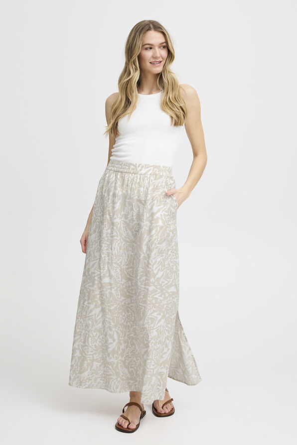 Pull-On Linen Maxi Skirt, White, original image number 3