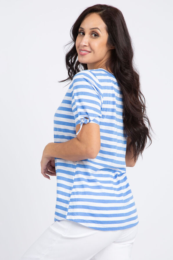Knotted Sleeve Striped T-Shirt , Blue, original image number 2