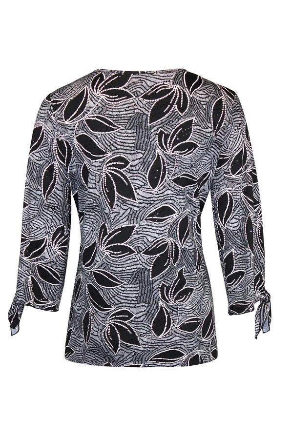 Sequins Embellished Top with Keyhole Neckline, Black, original image number 1
