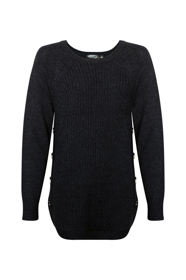Side Button Cable Knit Sweater, Indigo, original image number 0
