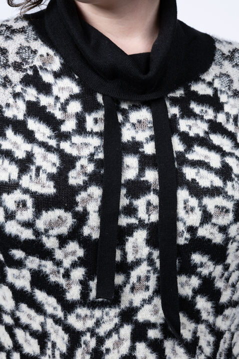 Long Sleeve Animal Print Sweater Dress , Black, original