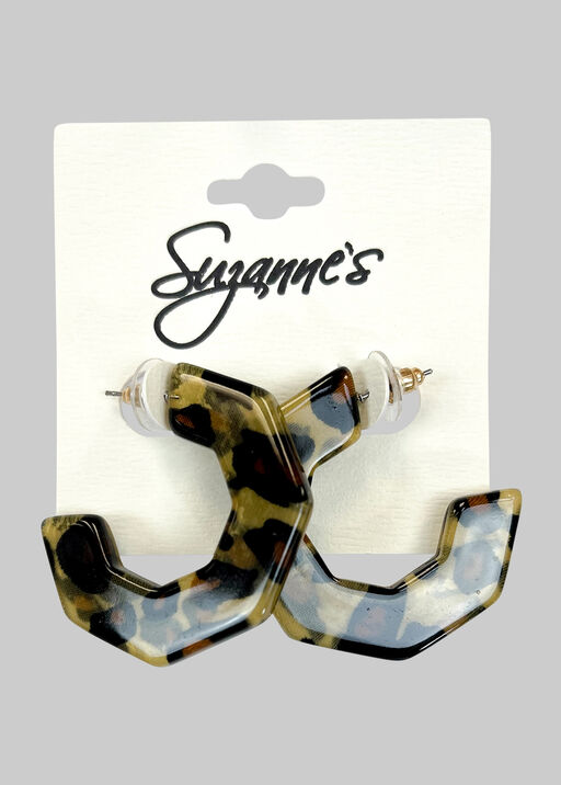 Leopard Hexagon Earrings, Brown, original