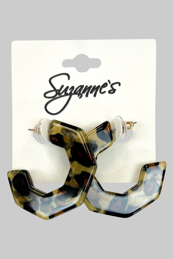 Leopard Hexagon Earrings, Brown, original image number 0