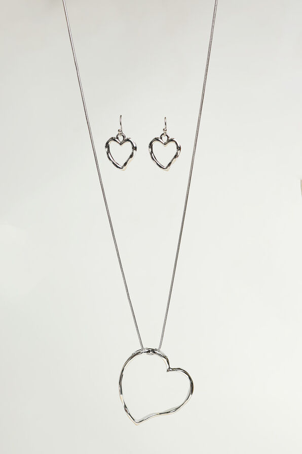 Long Hammered Heat Pendant Necklace Set, Silver, original image number 0